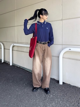 「アイテム（ポロシャツ）」を使った、YURIさん（レディース・166cm）の秋コーディネート