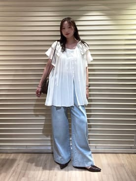 「LOWRYS FARM（ローリーズファーム）のイージーバギーデニム　601067（デニムパンツ、ブルー系）」を使った、ぐっちさん（レディース・165cm）の夏コーディネート