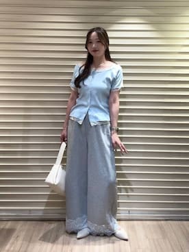「LOWRYS FARM（ローリーズファーム）のニットパンプス 635642（パンプス、ホワイト系）」を使った、ぐっちさん（レディース・165cm）の夏コーディネート