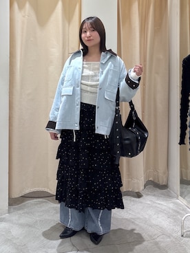 「w closet（ダブルクローゼット）の配色カバーオール（ブルゾン、ブルー系）」を使った、Motohashi Kayokoさん（レディース・162cm）の春コーディネート