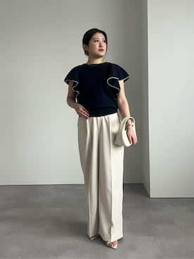 「UR'S（ユアーズ）のラッフルスリーブニットプルオーバー（ニット/セーター、ブルー系）」を使った、ur'sさん（レディース・168cm）の春コーディネート