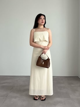 「UR'S（ユアーズ）のフレアトップキャミソールワンピース（ワンピース、ホワイト系）」を使った、ur'sさん（レディース・168cm）の春コーディネート