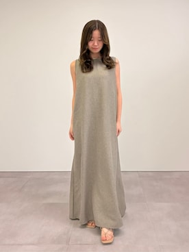 「UR'S（ユアーズ）のシャーベットリネンライクバックノットワンピース（ワンピース、ベージュ系）」を使った、ur'sさん（レディース・168cm）の春コーディネート