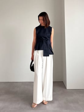 「UR'S（ユアーズ）のラウンドワンハンドルバッグ（ハンドバッグ、ブラック系）」を使った、ur'sさん（レディース・155cm）の春コーディネート