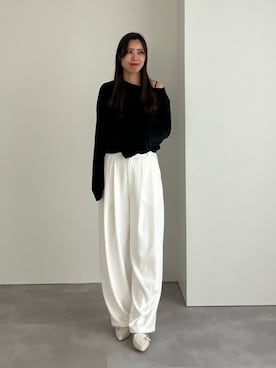 「UR'S（ユアーズ）のドロストタックとろみパンツ（その他パンツ、ホワイト系）」を使った、ur'sさん（レディース・158cm）の夏コーディネート