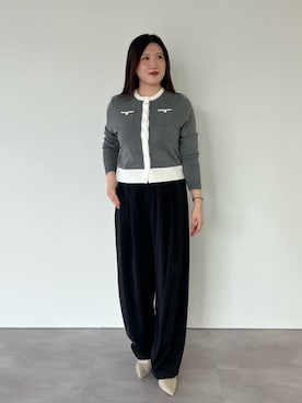 「UR'S（ユアーズ）の胸ポケットニットカーディガン（カーディガン/ボレロ、グレー系）」を使った、ur'sさん（レディース・158cm）の夏コーディネート
