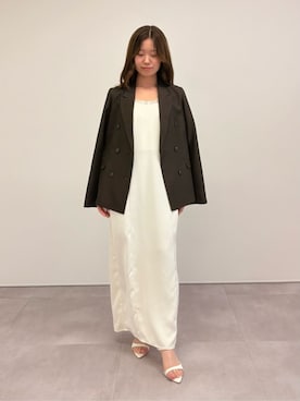 「UR'S（ユアーズ）のリネンライクダブルブレストジャケット（テーラードジャケット、ブラウン系）」を使った、ur'sさん（レディース・168cm）の春コーディネート