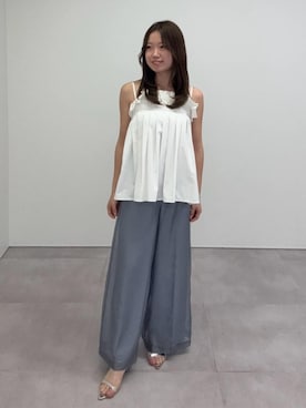 「UR'S（ユアーズ）のアシンメトリーデザインストラップサンダル（サンダル、シルバー系）」を使った、ur'sさん（レディース・155cm）の春コーディネート