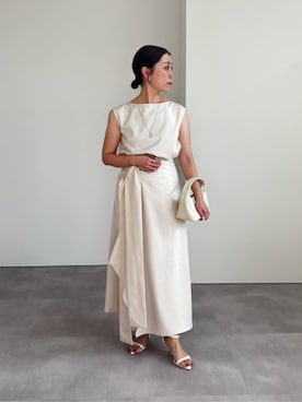 「UR'S（ユアーズ）のトップス×ラップスカートセットアップ（セットアップ、ホワイト系）」を使った、ur'sさん（レディース・168cm）の春コーディネート