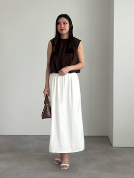 「UR'S（ユアーズ）のギャザーネックバルーンブラウス（シャツ/ブラウス、ブラウン系）」を使った、ur'sさん（レディース・168cm）の春コーディネート