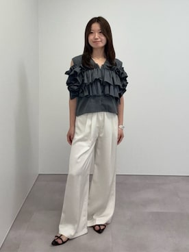 「UR'S（ユアーズ）のシアーワイドパンツ（その他パンツ、ホワイト系）」を使った、ur'sさん（レディース・155cm）の春コーディネート