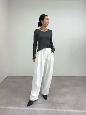 「UR'S（ユアーズ）のドロストタックとろみパンツ（その他パンツ、ホワイト系）」を使った、ur'sさん（レディース・158cm）の夏コーディネート