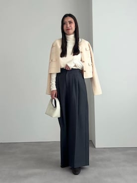 「アイテム（ノーカラージャケット、ホワイト系）」を使った、ur'sさん（レディース・168cm）の秋コーディネート