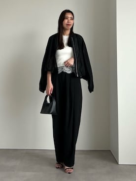 「UR'S（ユアーズ）のドロストタックとろみパンツ（その他パンツ、ブラック系）」を使った、ur'sさん（レディース・155cm）の春コーディネート