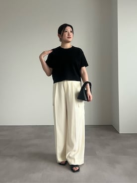 「UR'S（ユアーズ）の【選べる裾デザイン】ハーフスリーブニット（ニット/セーター、ブラック系）」を使った、ur'sさん（レディース・168cm）の春コーディネート