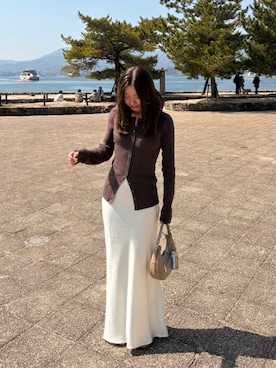 「UR'S（ユアーズ）のメニー釦リブニットカーディガン（カーディガン/ボレロ、グレー系）」を使った、ur'sさん（レディース・168cm）の春コーディネート