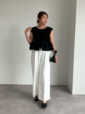 「UR'S（ユアーズ）の美シルエットワンタックワイドパンツ（その他パンツ、ホワイト系）」を使った、ur'sさん（レディース・158cm）の夏コーディネート