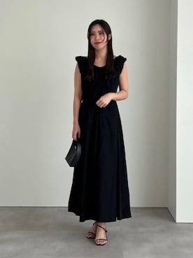 「UR'S（ユアーズ）の2wayネックAラインワンピース（ワンピース、ブラック系）」を使った、ur'sさん（レディース・155cm）の春コーディネート