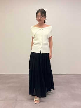 「UR'S（ユアーズ）のケープボートネックニット（ニット/セーター、ホワイト系）」を使った、ur'sさん（レディース・168cm）の春コーディネート