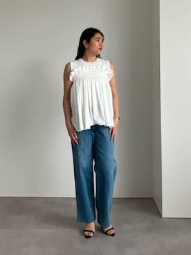 「UR'S（ユアーズ）のヘムレースノースリーブニット（ニット/セーター、ホワイト系）」を使った、ur'sさん（レディース・155cm）の春コーディネート