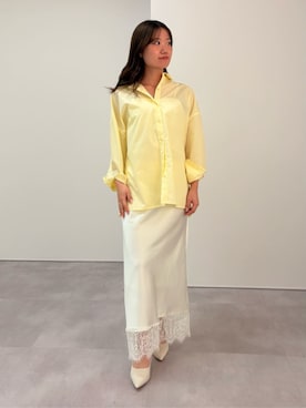 「UR'S（ユアーズ）のベーシックシャツ（シャツ/ブラウス、イエロー系）」を使った、ur'sさん（レディース・168cm）の春コーディネート