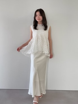 「UR'S（ユアーズ）のアシンメトリーデザインストラップサンダル（サンダル、ホワイト系）」を使った、ur'sさん（レディース・168cm）の春コーディネート