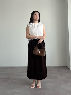 「UR'S（ユアーズ）のギャザーネックバルーンブラウス（シャツ/ブラウス、ホワイト系）」を使った、ur'sさん（レディース・168cm）の春コーディネート