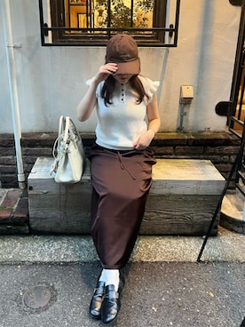「UR'S（ユアーズ）の袖フリルサマーニット（ニット/セーター、ホワイト系）」を使った、ur'sさん（レディース・155cm）の春コーディネート
