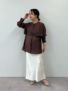 「シアーシャツ」｜「アイテム（ブラウン系）」を使った、ur'sさん（レディース・153cm）の夏コーディネート