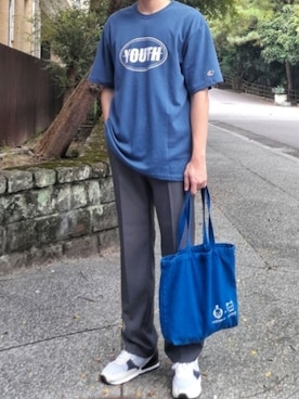 「menswear」｜「アイテム（スラックス）」を使った、李煌賢さん（メンズ・173cm）の夏コーディネート