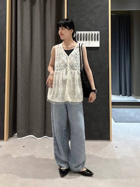 「LEPSIM（レプシィム）のメタリックヤーントート　646439【KKfashion紹介アイテム】（ショルダーバッグ、ブラック系）」を使った、みくみょんさん（レディース・159cm）の夏コーディネート