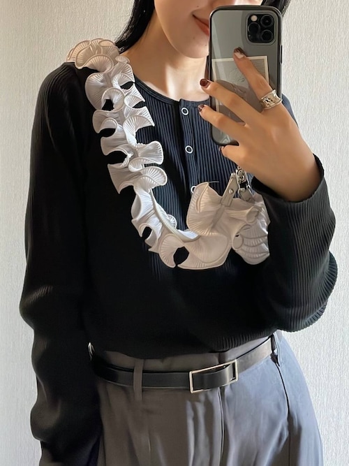 即完売 alexiastam リブヘンリーネックトップス 楽天市場】ヘンリーネック カットソー ロングTシャツ ランダムリブ