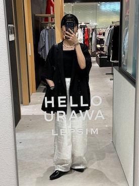 「LEPSIM（レプシィム）のオーガンジー刺繍パンツ　637639（その他パンツ、ホワイト系）」を使った、みくみょんさん（レディース・159cm）の春コーディネート