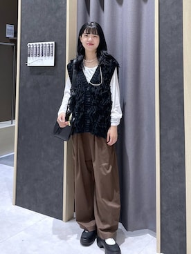 「LEPSIM（レプシィム）のイージーコクーンワイドパンツ　499926（その他パンツ）」を使った、みくみょんさん（レディース・159cm）の秋コーディネート