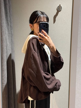 「LEPSIM（レプシィム）のピリング長袖シャツ　1049482（シャツ/ブラウス、ブラウン系）」を使った、みくみょんさん（レディース・159cm）の秋コーディネート
