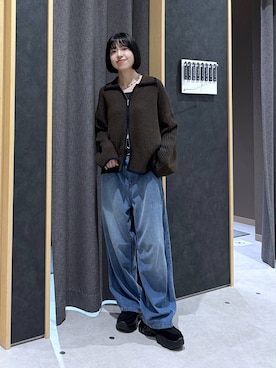 「LEPSIM（レプシィム）のMOUL／バレルデニムパンツ　1066553（デニムパンツ、ブルー系）」を使った、みくみょんさん（レディース・159cm）の秋コーディネート