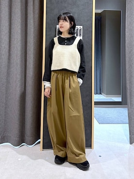 「LEPSIM（レプシィム）の裾ボタンイージーパンツAW　1066525（その他パンツ、イエロー系）」を使った、みくみょんさん（レディース・159cm）の秋コーディネート