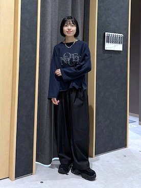 「LEPSIM（レプシィム）の裾ボタンイージーパンツAW　1066525（その他パンツ、ブラック系）」を使った、みくみょんさん（レディース・159cm）の秋コーディネート