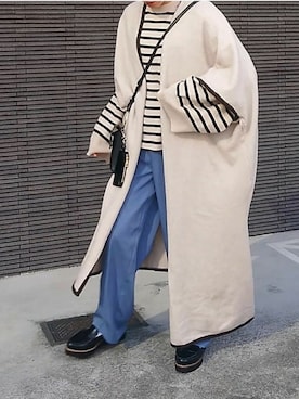 「ロングカーディガン」｜「アイテム（その他アウター）」を使った、makoouさん（レディース・154cm）の冬コーディネート