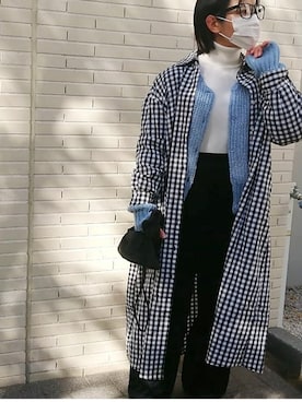 「Libra Cue（リブラ キュー）のアイテム（シャツワンピース）」を使った、makoouさん（レディース・154cm）の冬コーディネート