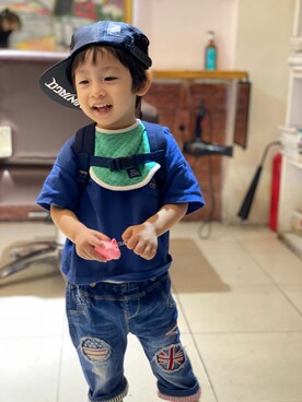 「アイテム（キャップ）」を使った、Anriさん（キッズ・90cm）の冬コーディネート