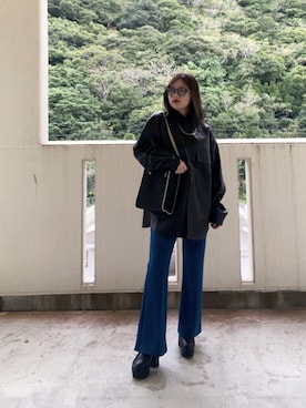 「WEGO（ウィゴー）のアイテム（ライダースジャケット）」を使った、miko_さん（レディース・150cm）の冬コーディネート