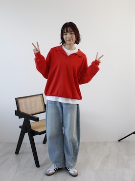 「ABYS（アビス）の《26SS 新作》スキッパーポロニットプルオーバー（ニット/セーター、レッド系）」を使った、Sefumiさん（レディース・170cm）の春コーディネート