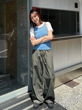 「しまむら（シマムラ）のアイテム（Tシャツ/カットソー、ホワイト系）」を使った、Sefumiさん（レディース・170cm）の夏コーディネート