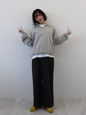 「ABYS（アビス）の《26SS 新作》スキッパーポロニットプルオーバー（ニット/セーター、グレー系）」を使った、Sefumiさん（レディース・170cm）の春コーディネート