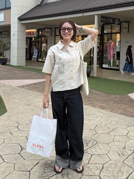「ISLAND SLIPPER（アイランドスリッパ）のISLAND SLIPPER / PT202/NAVY/レザーサンダル（サンダル、ブルー系）」を使った、Sefumiさん（レディース・170cm）の秋コーディネート