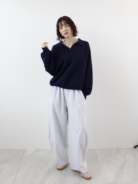 「ABYS（アビス）の《26SS 新作》スキッパーポロニットプルオーバー（ニット/セーター、ブルー系）」を使った、Sefumiさん（レディース・170cm）の春コーディネート