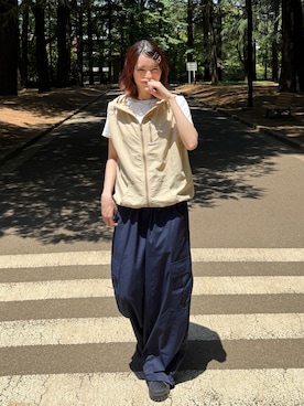 「しまむら（シマムラ）のアイテム（Tシャツ/カットソー、ホワイト系）」を使った、Sefumiさん（レディース・170cm）の夏コーディネート