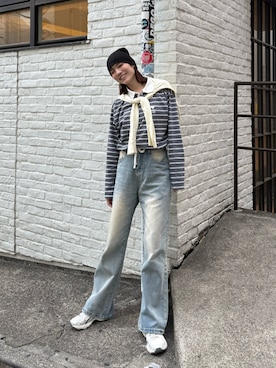 「Ungrid（アングリッド）のリブ編みニット帽（ニットキャップ/ビーニー、ブラック系）」を使った、Sefumiさん（レディース・170cm）の春コーディネート