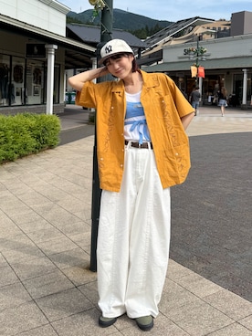 「MOMA（モマ）のアイテム（キャップ、ホワイト系）」を使った、Sefumiさん（レディース・170cm）の夏コーディネート